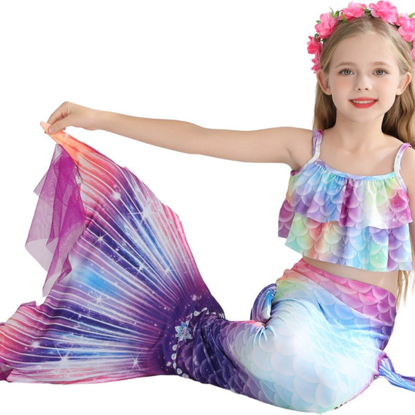 Zeemeerminstaart met bikini verkleed set Blauw, Paars en Roze