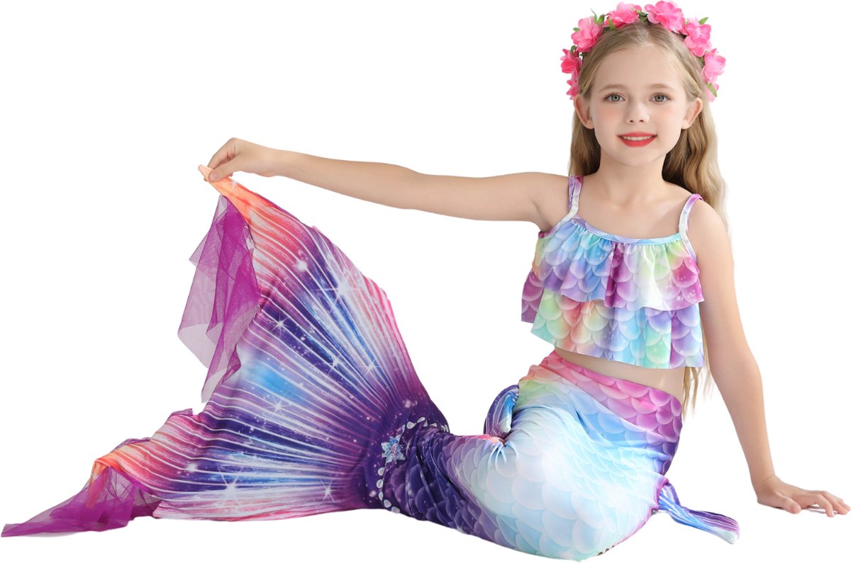 Zeemeerminstaart met bikini verkleed set Blauw, Paars en Roze met MONOVIN