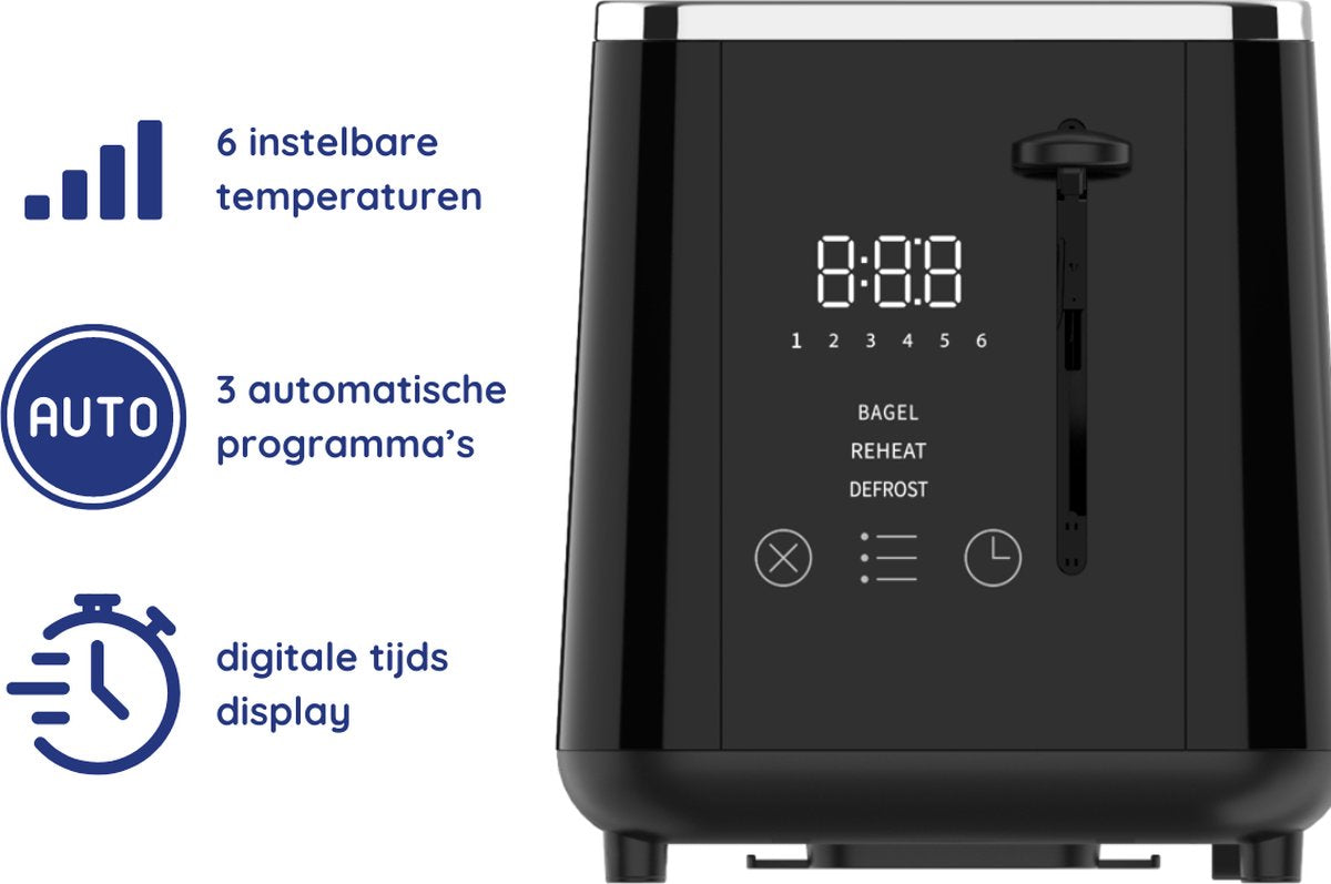 Broodrooster - Extra Breed voor Dik Brood - 6 Warmtestanden - Toaster 920W - Zwart - Safecourt Kitchen