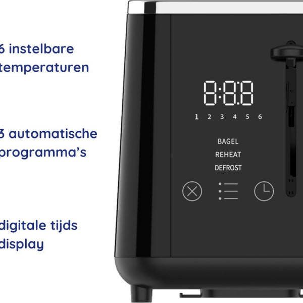 Broodrooster - Extra Breed voor Dik Brood - 6 Warmtestanden - Toaster 920W - Zwart - Safecourt Kitchen