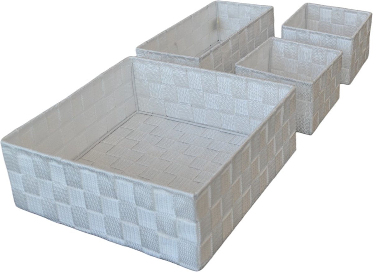 Opbergmand Gevlochten - 4 Stuks - Wit - Textiel - Lade Organizer - Lade Verdeler - Opbergmandjes - Complete set - Opbergbox - Gevlochten Opbergmandjes voor in de Badkamer