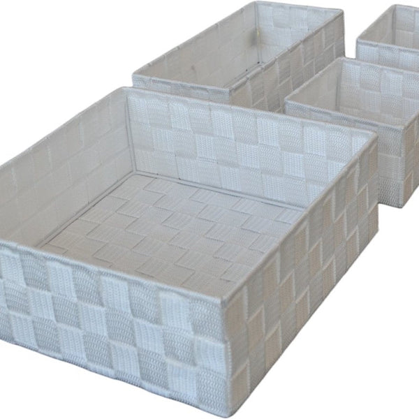 Opbergmand Gevlochten - 4 Stuks - Wit - Textiel - Lade Organizer - Lade Verdeler - Opbergmandjes - Complete set - Opbergbox - Gevlochten Opbergmandjes voor in de Badkamer
