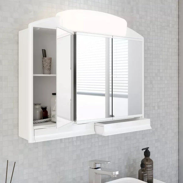 Luxe spiegelkast wit met verlichting en stopcontact 3 deuren 2 laden Alibert