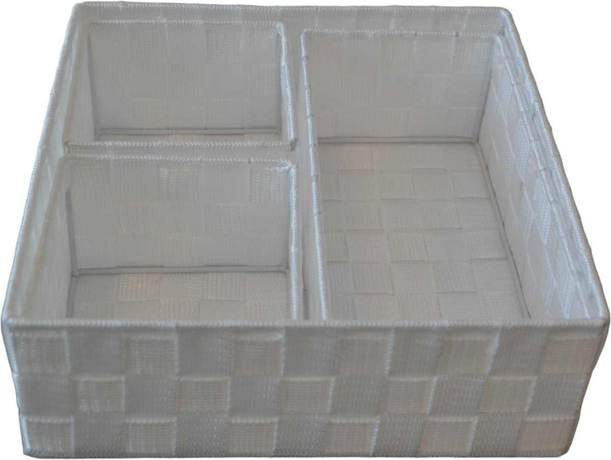 Opbergmand Gevlochten - 4 Stuks - Wit - Textiel - Lade Organizer - Lade Verdeler - Opbergmandjes - Complete set - Opbergbox - Gevlochten Opbergmandjes voor in de Badkamer