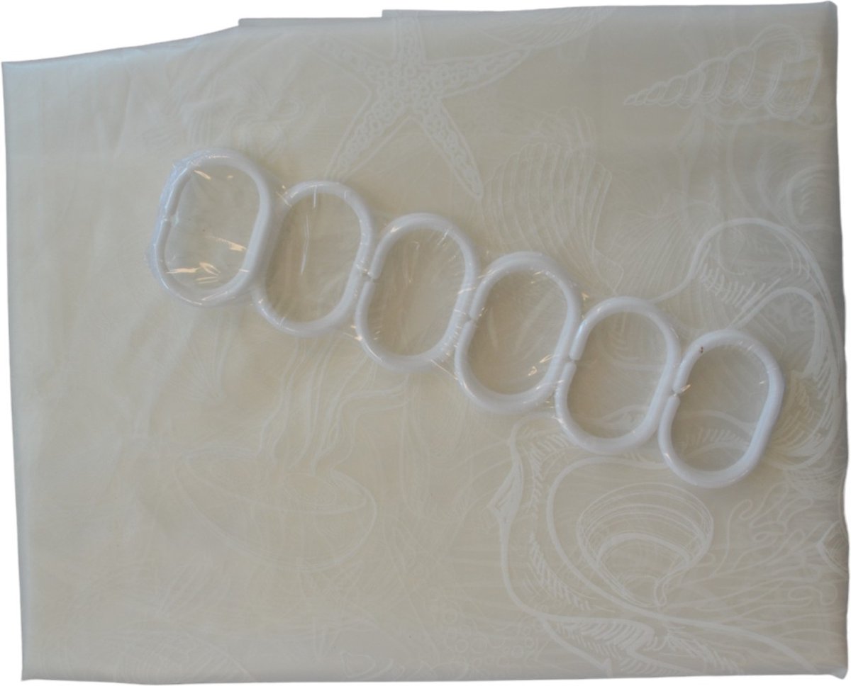 Douchegordijn - Model Strand - 200 cm x 180 cm - Inclusief ringen - Polyester - Badgordijn