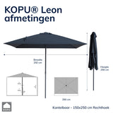 Kopu® Leon Parasol Rechthoek 150x250 cm - Balkonparasol met Hoes - Grijs