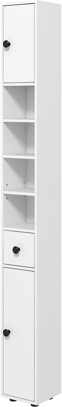 Badkamerkast Smal - 4 planken - lade en 2 draaideuren - Wit