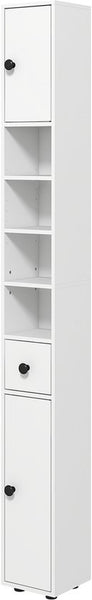 Badkamerkast Smal - 4 planken - lade en 2 draaideuren - Wit