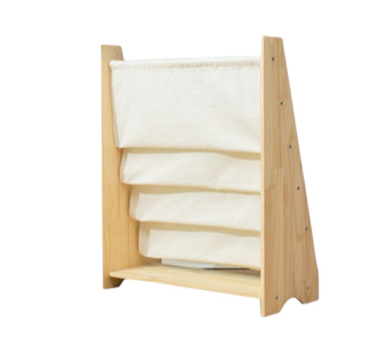 Kinderboekenkast - 76 x 62 x 28 cm - Bruin - Hout met Linnen - Kinderboekenrek - Boekenrek Kinderkamer