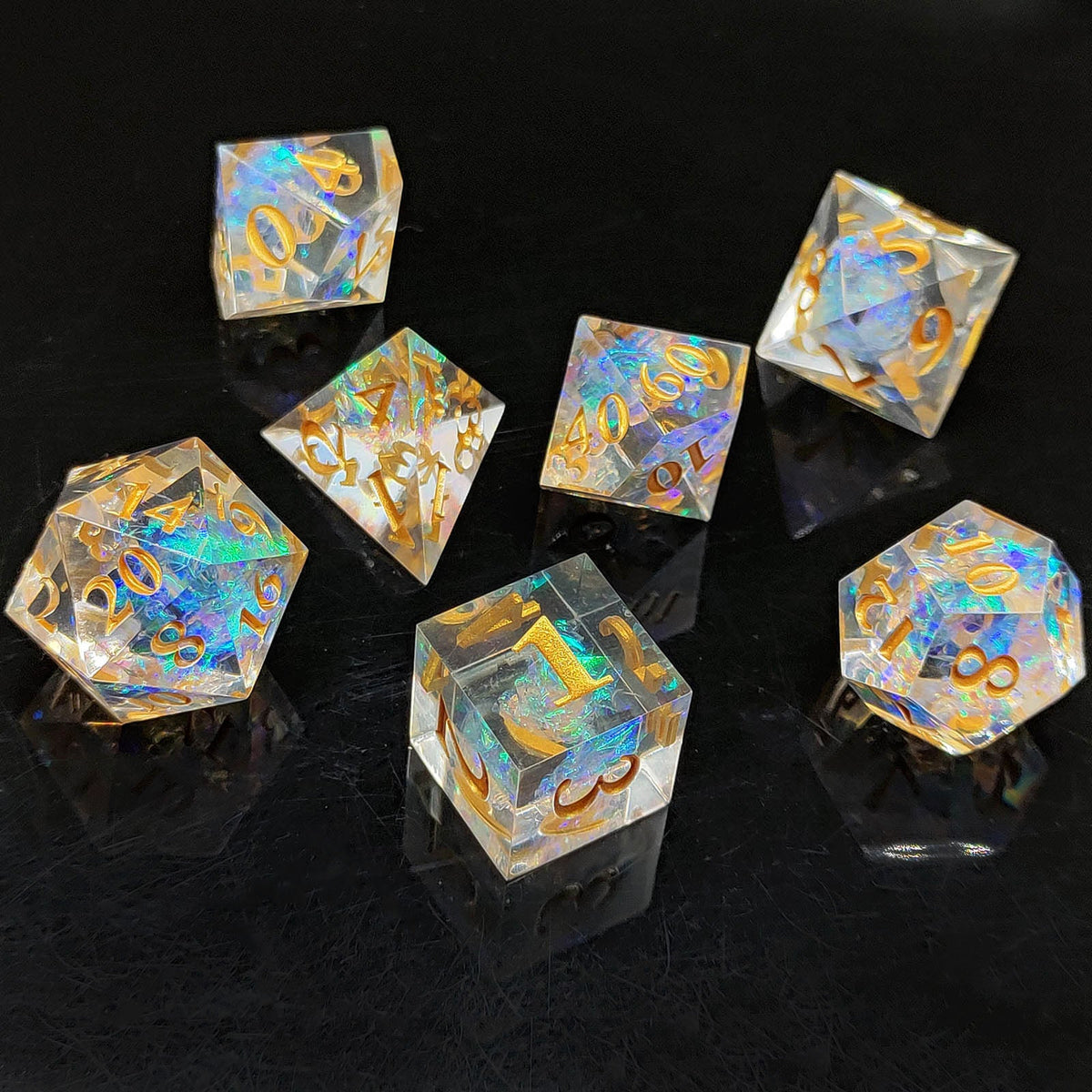 7 delige Resin Dice Set “Crystal Prism Glow”
