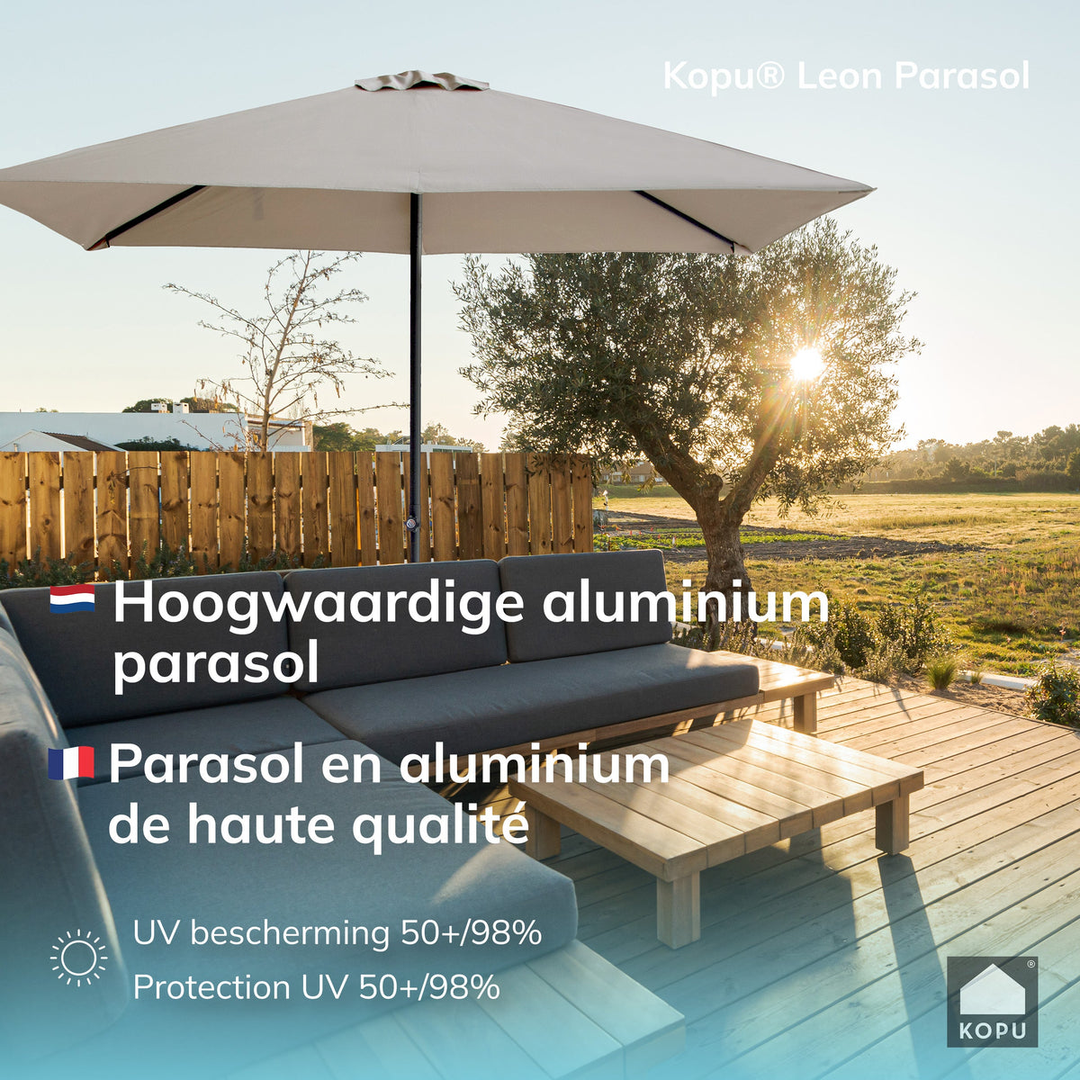 Kopu® Leon Parasol Rechthoek 150x250 cm - met Hoes en Voet - Taupe