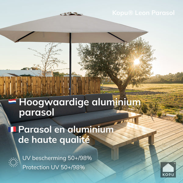 Kopu® Leon Parasol Rechthoek 150x250 cm - met Hoes en Voet - Taupe