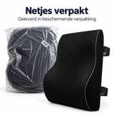 Rugsteun voor Bureaustoel & Auto – Rugkussen met Traagschuim – Lendensteun met Verstelbare Band – 45 x 28 x 12 cm – Zwart