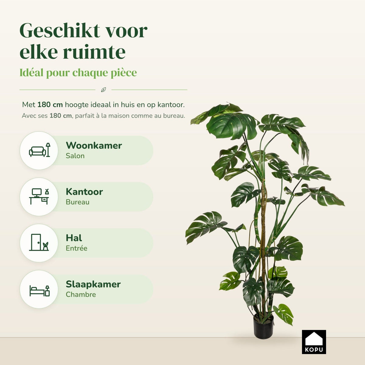 Kopu® Kunstplant Split Philodendron 180 cm - 23 bladeren - Nepplant