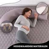 Oemmie Zwangerschapskussen - Voedingskussen - Zijslaapkussen - Lichaamskussen - J-vorm - 145x45 cm - Grijs