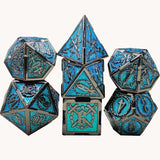 7-delige Metal Dice Set – “Mystic Relic” (Donkerblauw met Zwart)