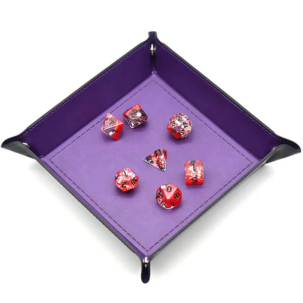 Opvouwbare Dice Tray – Zwart Kunstleer | Voor Dungeons & Dragons & TTRPG Dobbelstenen Paars
