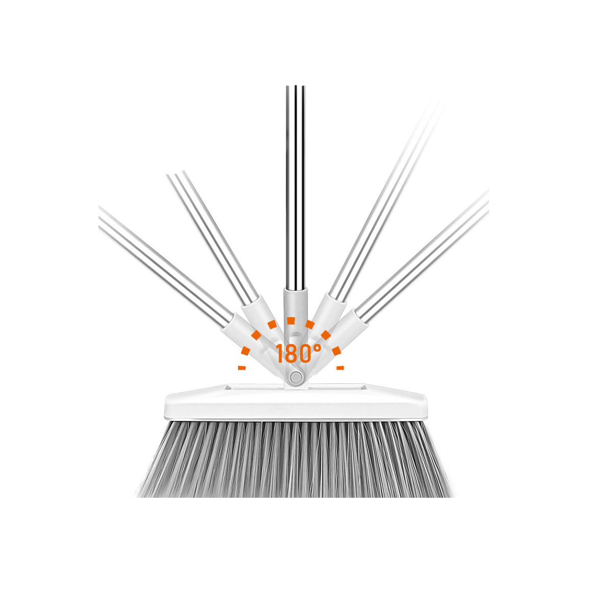 Stoffer en Blik met Lange Steel - 87 cm - Wit - Grijs - Stoffer en Blik op Steel - Stoffer Lang