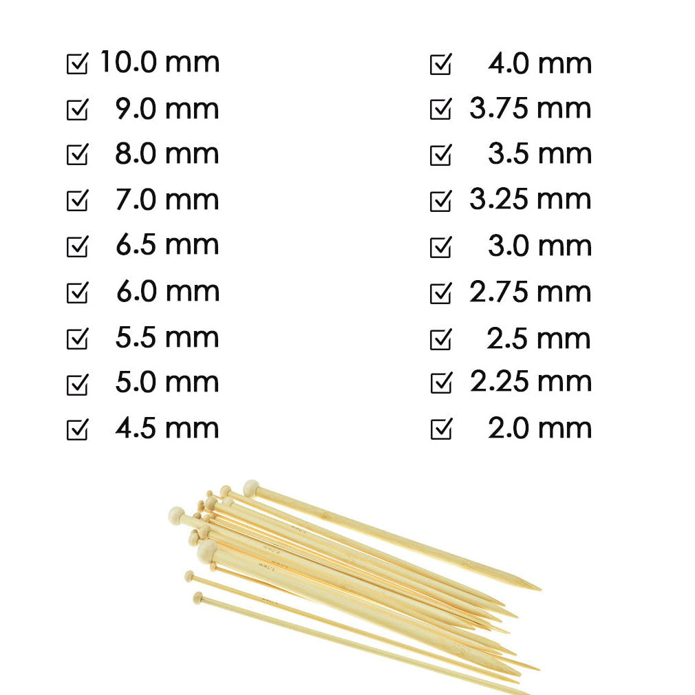 Breinaalden Set Bamboe 36 Stuks - 18 Verschillende Maten - 35 cm Lang - 2 tot 10 mm Dikte