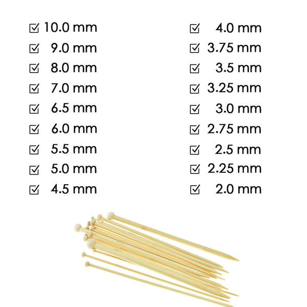 Breinaalden Set Bamboe 36 Stuks - 18 Verschillende Maten - 35 cm Lang - 2 tot 10 mm Dikte