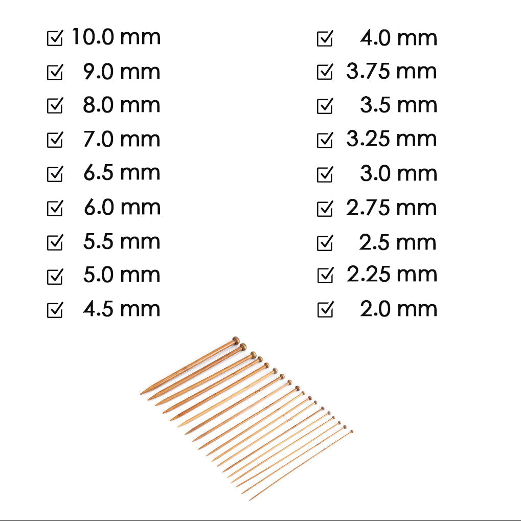 Breinaalden Set Bamboe 36 Stuks - Donker Bruin - 18 Verschillende Maten - 35 cm Lang - 2 tot 10 mm Dikte