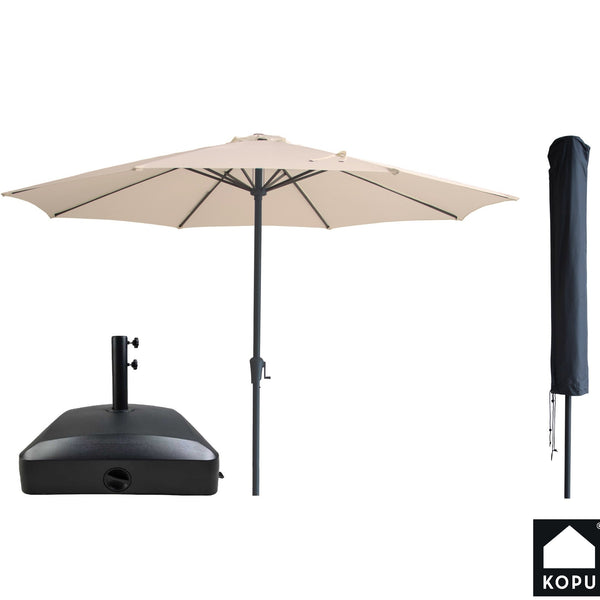 Kopu® Madrid grote Parasol Rond 350 cm met Beschermhoes en Parasolvoet - Creme