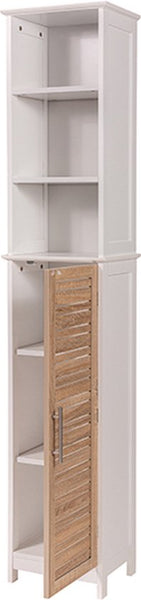 Badkamerkast Stockholm met deur en 6 planken 35x26x173 cm - Wit/Bruin