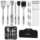 Chefino BBQ Accessoires Set – 21-delig BBQ Pakket – Compleet RVS Barbecue Accessoires met Draagtas – Roestvrijstaal Kamado Accessoires