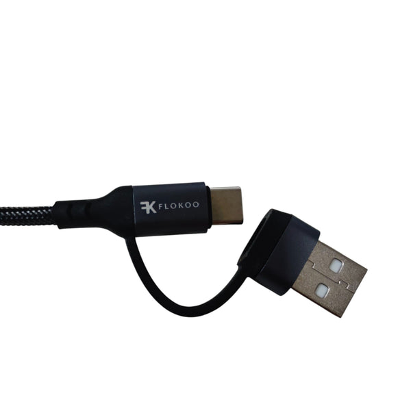 3-in-1 USB Kabel – 1 meter – Snelladen & Dataoverdracht – USB naar USB-C - Lightning – Nylon Gevlochten – Zwart