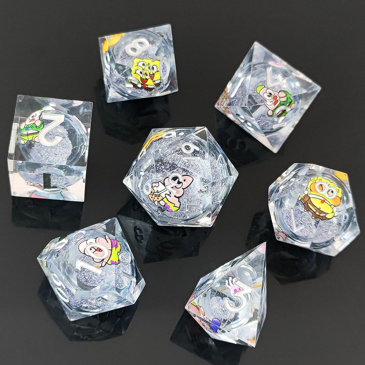Spongebob Squarepants Liquid Core Dice Set met Zilveren Glitter