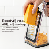 Chefino Fineza - Kaasrasp met Opvangbak – RVS Groenterasp – Keukenrasp met Container – 3 Verwisselbare Raspbladen – Handrasp voor Kaas, Groenten en Citroenrasp – Antislip