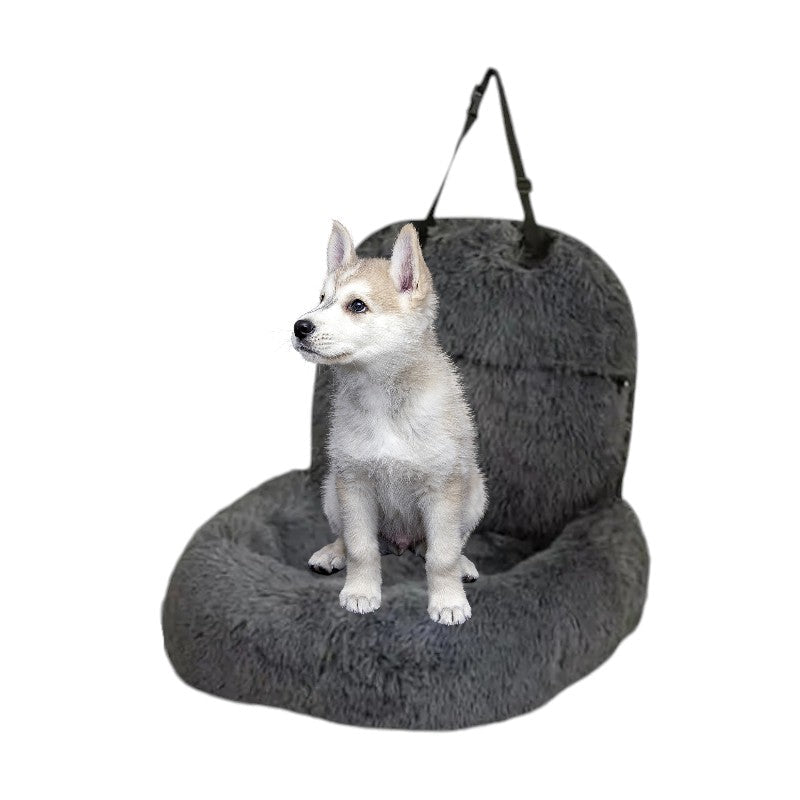 Autostoel Hond Achterbank - Grijs - Fluffy - 70 x 60 x 50 cm - Hondenmand Met Veiligheidsriempje Voor In De Auto - Automand Hond - Hondenstoel voor Grote Honden