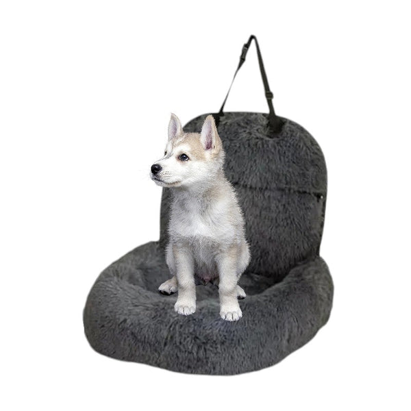 Autostoel Hond Achterbank - Grijs - Fluffy - 70 x 60 x 50 cm - Hondenmand Met Veiligheidsriempje Voor In De Auto - Automand Hond - Hondenstoel voor Grote Honden