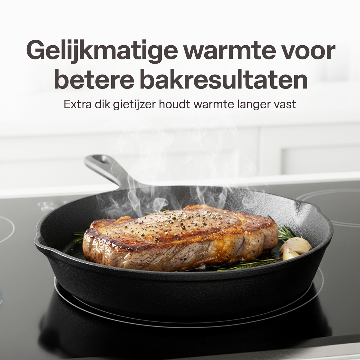 Gietijzeren Koekenpan Set 3-delig – Skillet Set Ø16, Ø19,5 & Ø24,5 cm – Voorgekruid Gietijzer – Geschikt voor Inductie, Gas, Oven & BBQ – Inclusief Siliconen Handgrepen