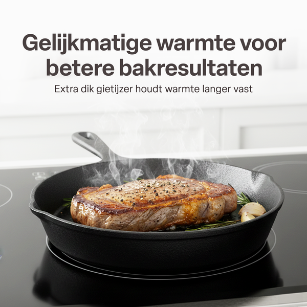 Gietijzeren Koekenpan Set 3-delig – Skillet Set Ø16, Ø19,5 & Ø24,5 cm – Voorgekruid Gietijzer – Geschikt voor Inductie, Gas, Oven & BBQ – Inclusief Siliconen Handgrepen