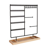 Sieradenhouder Zwart met Houten Bodem – Organizer voor Kettingen, Oorbellen en Armbanden – Met Haakjes, Gaatjes en Opbergvakjes – 36,8 x 29 cm