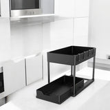 Gootsteenkast Organizer - 2 laags - 76 x 34,5 x 22 cm - Keukenkast Organizer - Zwart - Uitrekbaar