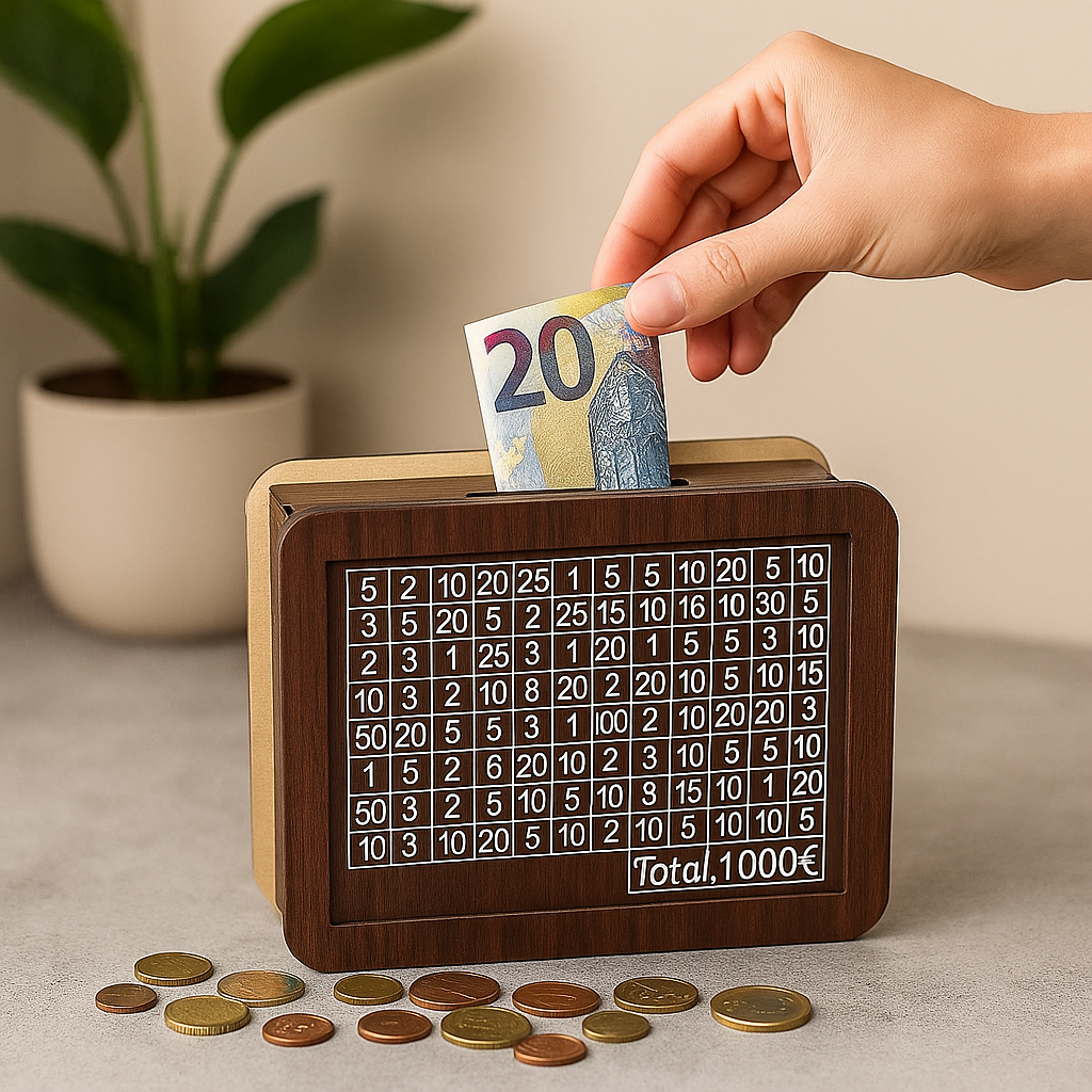 Spaarpot met €1000 Spaarchallenge – Transparante Voorzijde – Luxe Design – Motiverend Spaarhulpmiddel voor Volwassenen en Kinderen