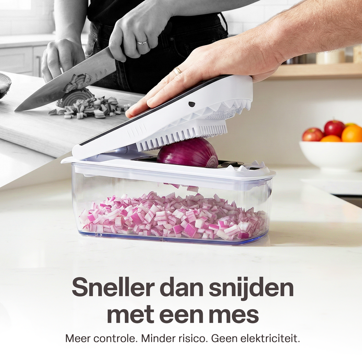 Chefino Squalo - Groentesnijder Set met Opvangbak – Mandoline Snijder – 8 RVS Messen – Uiensnijder & Blokjessnijder – Groentehakker – Keuken Snijapparaat – Inclusief Rasp en Julienne