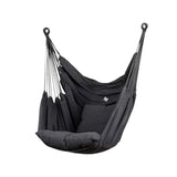 Hangstoel met Kussen – Hangende Stoel voor Binnen en Buiten – Inclusief Ophangset – Belastbaar tot 125 kg – Katoenen Hangstoel voor Tuin, Balkon, Slaapkamer & Balkon – Zwart