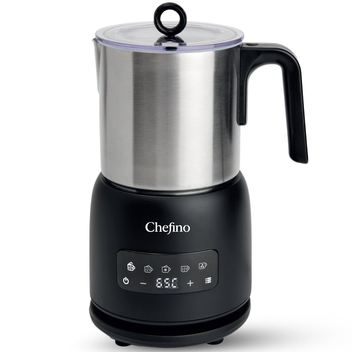 Chefino Melkopschuimer – PFAS-vrij & RVS – 4 Programma’s – Warm & Koud Opschuimen – 300 ml – 550 W – Automatische Uitschakeling – Vaatwasserbestendig – Zwart-Zilver