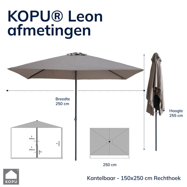 Kopu® Leon Parasol Rechthoek 150x250cm met Hoes - Hoogteverstelbaar - Taupe