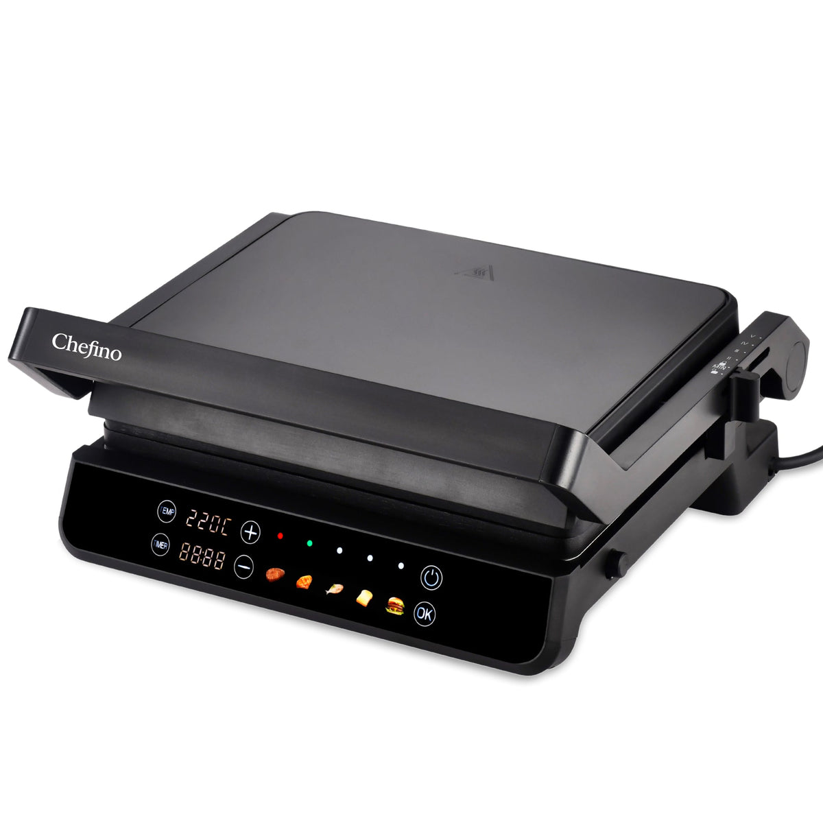 Chefino Forza Digitale Contactgrill - XL - 2000W - PFAS-vrij, uitneembare platen & 5 kookstanden - Groot Formaat - Tosti ijzer - Panini maken - Grill Apparaat - 180 graden uitklapbaar - Tosti Apparaat