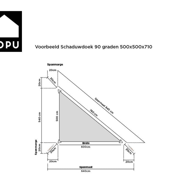 Kopu® Schaduwdoek Driehoek 5x5x7,1 mtr 230 grams Waterdicht - Zand