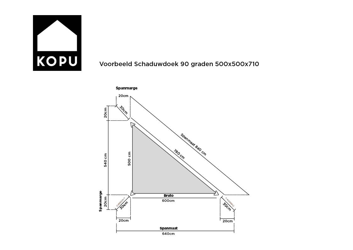 Kopu® Schaduwdoek Driehoek 500x500x710 cm - Waterdicht - 230 grams - Creme