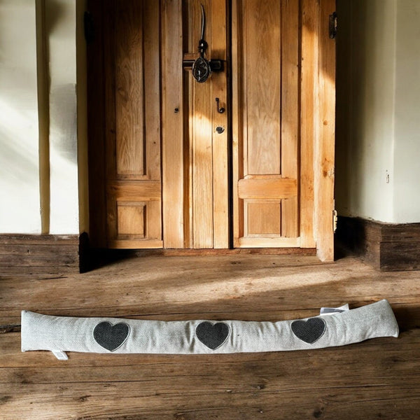 Tochtrol - Grijs Hartjes - Katoen - 90 x 10 cm - Tochthond - Tochtstopper - Isolatie tegen Tocht