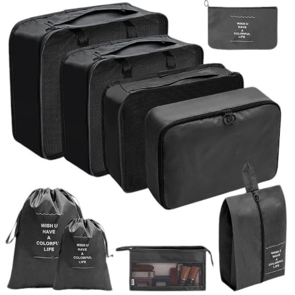 Packing Cubes - Zwart - 9-delige set - Packing Cubes Compression - Optimale Koffer Indeling (kopie)