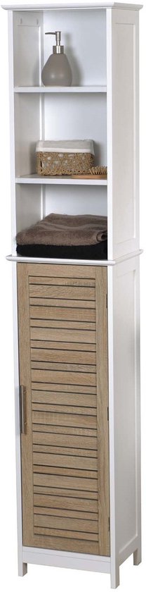 Badkamerkast Stockholm met deur en 6 planken 35x26x173 cm - Wit/Bruin