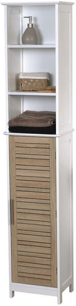 Badkamerkast Stockholm met deur en 6 planken 35x26x173 cm - Wit/Bruin