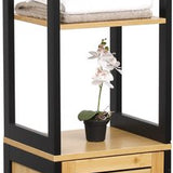 Bamboe Hoge Badkamerkast Kolomkast 30x38x170 cm Bruin/Zwart